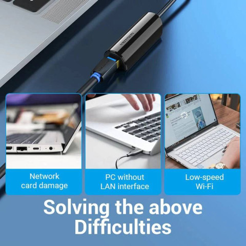 Перехідник USB 3.1 Type-C -> Ethernet RJ45 100Mb Vention чорний