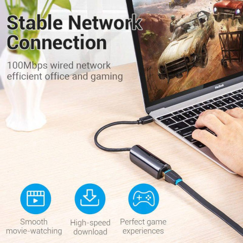 Перехідник USB 3.1 Type-C -> Ethernet RJ45 100Mb Vention чорний