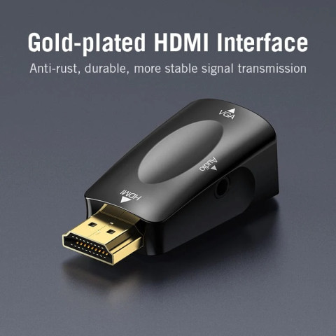 Перехідник HDMI M -> VGA F, 1080P 60Hz, 3,5мм Audio, Vention чорний