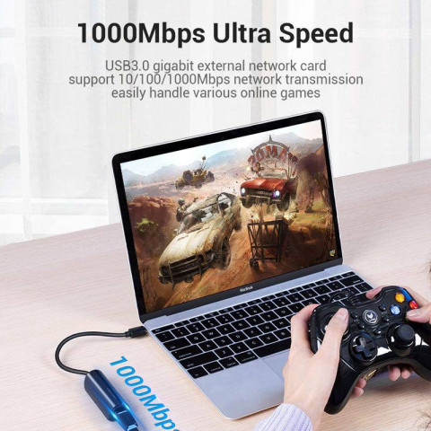 Перехідник USB 3.1 Type-C -> Ethernet RJ45 1000Mb Gigabit Vention чорний