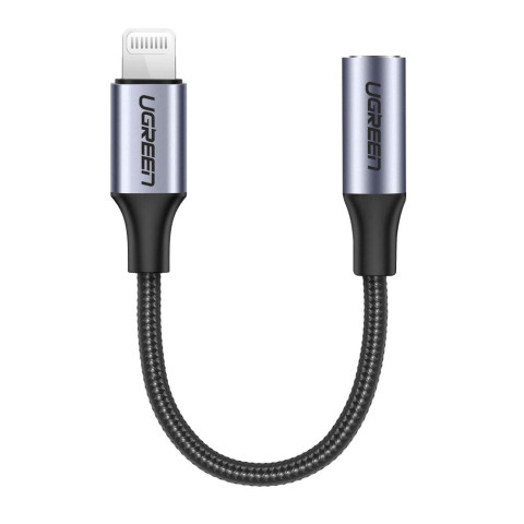 Перехідник Lightning -> 3.5 mm 10cm Headphone Jack Adapter Model US211 UGREEN Сірий