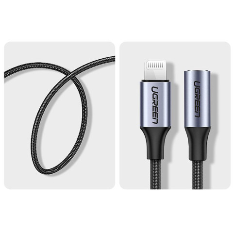Перехідник Lightning -> 3.5 mm 10cm Headphone Jack Adapter Model US211 UGREEN Сірий