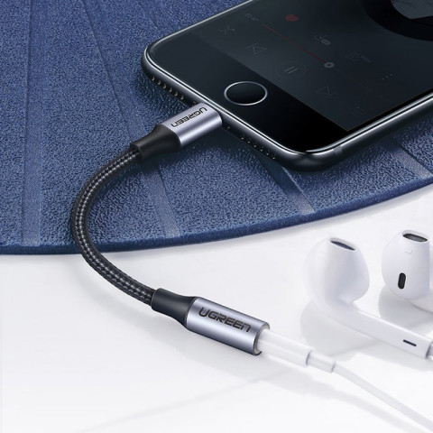 Перехідник Lightning -> 3.5 mm 10cm Headphone Jack Adapter Model US211 UGREEN Сірий