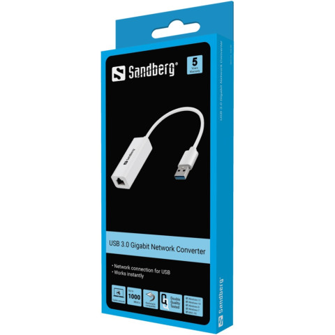Перехідник USB 3.0 Type-A -> Ethernet RJ45 1000 Мбіт/с Sandberg білий