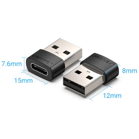 Перехідник USB 2.0 AМ -> USB Type-C (F) PVC Vention чорний