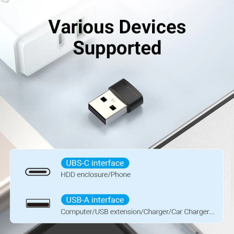 Перехідник USB 2.0 AМ -> USB Type-C (F) PVC Vention чорний