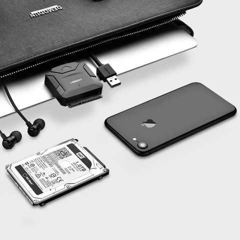 Перехідник USB 3.0 Type-A -> SATA III (F) + DC Adapter, CR108 UGREEN чорний