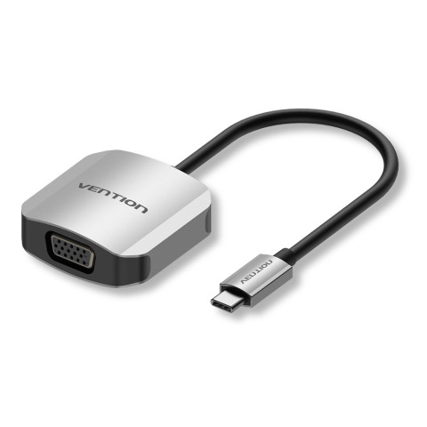 Перехідник USB 3.1 Type-C -> VGA (F), 1080p 60Hz, кабель 0.15м, Vention сірий