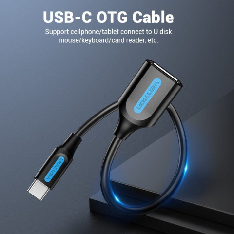 Перехідник USB 2.0 Type-C -> USB AF (OTG), 0.15 m PVC Vention чорний