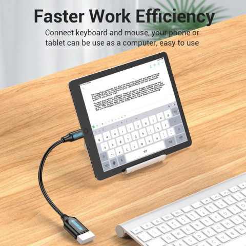 Перехідник USB 2.0 Type-C -> USB AF (OTG), 0.15 m PVC Vention чорний