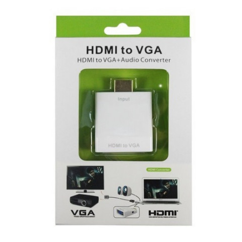 Перехідник HDMI M -> VGA F (з аудіо інтерфейсом) додаткове живлення micro USB, білий RTL