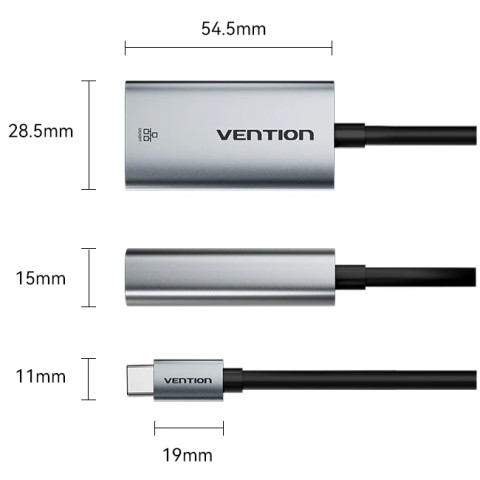 Перехідник USB 3.1 Type-C-> Ethernet RJ45 1000Mb чорний Aluminum Alloy Type Vention