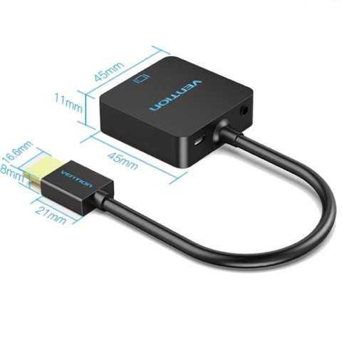 Перехідник HDMI M -> VGA F, 1080P 60Hz, 3,5мм Micro USB (F) powered, кабель 0,15м Vention чорний