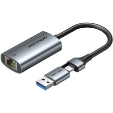 Перехідник USB 3.1 Type-C/USB-A -> Ethernet RJ45 1000Mb сірий Aluminum Alloy Type Vention