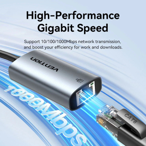 Перехідник USB 3.1 Type-C/USB-A -> Ethernet RJ45 1000Mb сірий Aluminum Alloy Type Vention