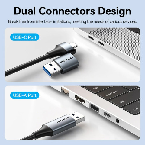Перехідник USB 3.1 Type-C/USB-A -> Ethernet RJ45 1000Mb сірий Aluminum Alloy Type Vention