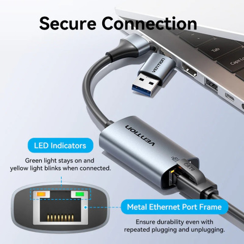 Перехідник USB 3.1 Type-C/USB-A -> Ethernet RJ45 1000Mb сірий Aluminum Alloy Type Vention