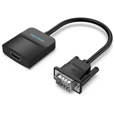 Перехідник VGA 15F -> HDMI M, 1080P 60Hz, 3,5мм Audio, кабель 0,15м Vention чорний