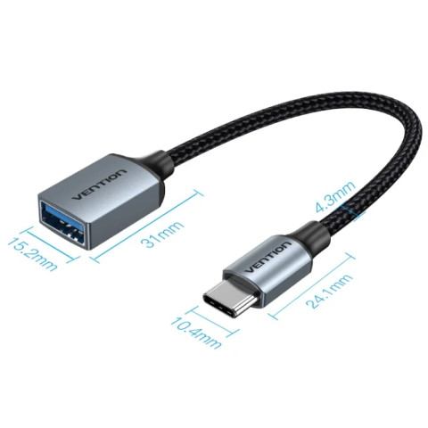 Перехідник USB 3.0 Type-C -> USB AF (OTG) кабель 0.15м Aluminum Alloy Vention сірий