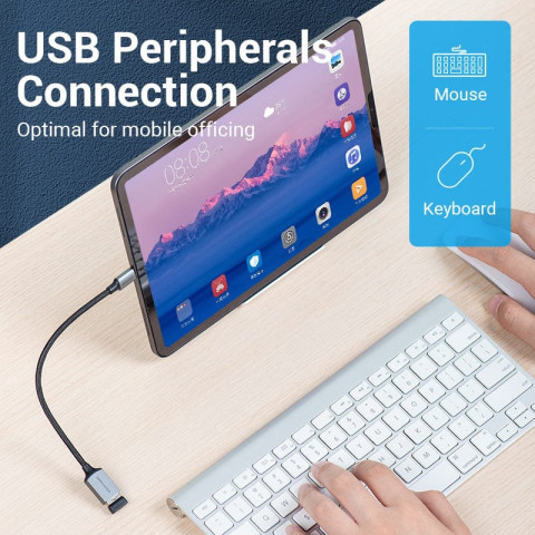 Перехідник USB 3.0 Type-C -> USB AF (OTG) кабель 0.15м Aluminum Alloy Vention сірий