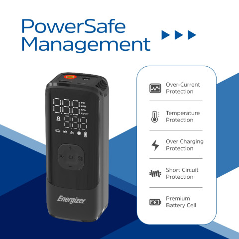 Автомобільний портативний компресор Energizer PAC4000 150 PSI, Power Bank 2000 mAh, Black