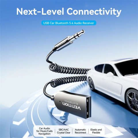 Автомобільний аудіоприймач AUX TRS 3.5мм USB Bluetooth 5.4 Coiled Cable 1.5M Gray Zinc Alloy
