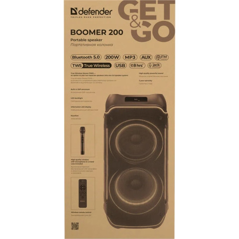 Акустична система 2.0 Defender Boomer 200, 200Вт BT/FM/TF/USB/MIC/AUX/GT, чорна