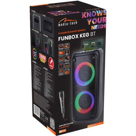Акустична система 1.0 Media-Tech 40W, Bluetooth/AUX/microSD/MP3/USB/TWS/КАРАОКЕ/LED чорна