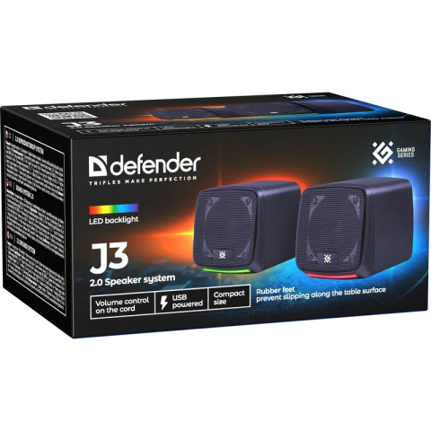 Акустична система 2.0 Defender J3, 6Вт, підсвітка, USB, чорна
