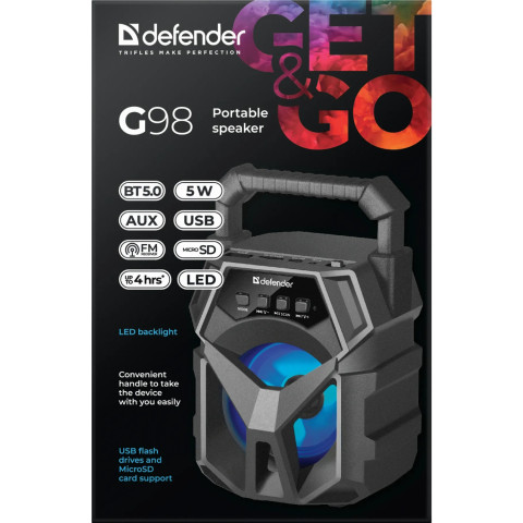 Акустична система 1.0 Defender G98 5Вт /BT/TF/USB/AUX/Light