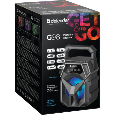 Акустична система 1.0 Defender G98 5Вт /BT/TF/USB/AUX/Light
