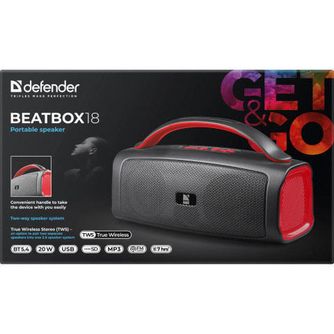 Акустична система 1.0 Defender Beatbox 18 20Вт Bluetooth//FM/USB/TF/TWS/1500мАч чорна