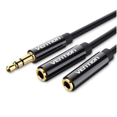 Перехідник Audio Jack TRS M -> 2xF, 0.3м Stereo Splitter чорний Vention