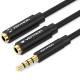 Перехідник аудіо Jack 3.5mm TRRS M -> 2X 3.5mm F (мікрофон + навушники) чорний Vention