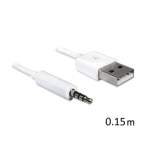 Кабель Audio USB для iPod Shuffle Jack TRRS M -> USB AM, 0,15 м. білий