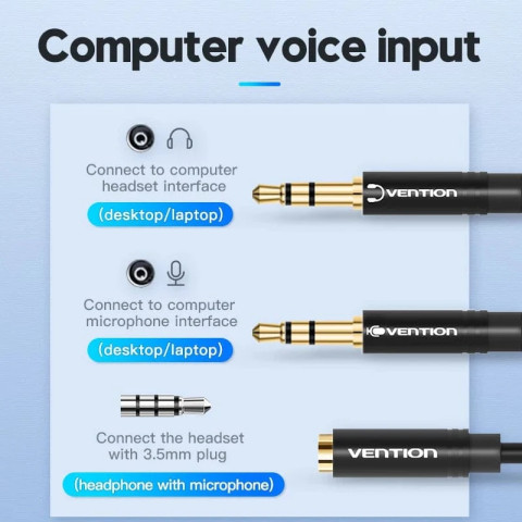 Перехідник Audio Jack TRRS F -> 2xM (мікрофон + навушники) чорний Vention