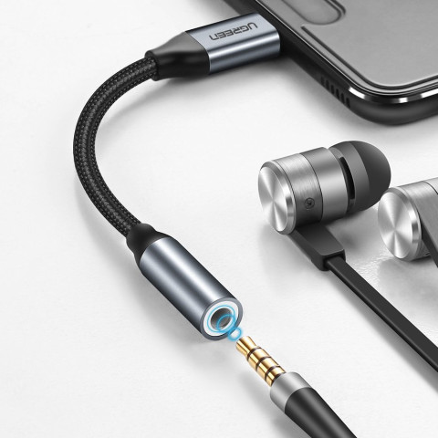 Кабель Type C - AUX Audio M/F 0.10м UGREEN AV142 Чорний