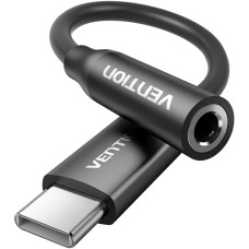 Перехідник USB-C -> аудіо Jack 3.5мм, Aluminum Alloy, чорний Vention