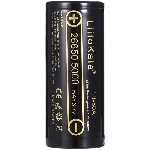 Акумулятор 26650 LiitoKala, Lii-50A, 5000mAh, 3.7V li-ion battery, 1 pcs