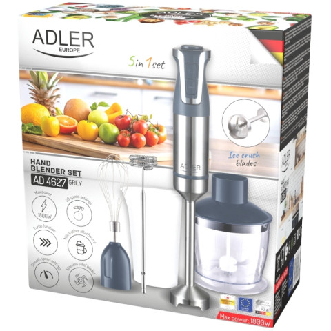 Блендер Adler AD 4627 grey ручний/ 1800Вт/ 20 швидк./ TURBO/ чаша для змішування 600мл