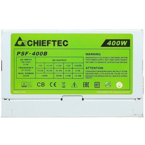 БЖ 400W Chieftec SMART PSF-400B, 80 mm, ~85%, Bulk