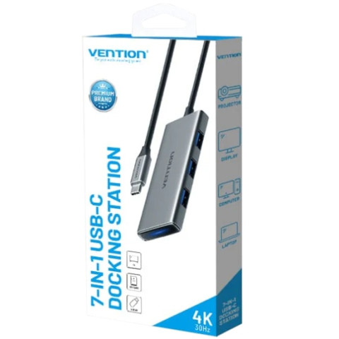 Док-станція USB3.1 Type-C -> HDMI/USB 3.0x3/SD/TF/PD 100W 7-in-1 Vention