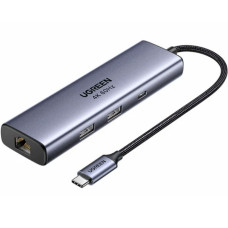 Док-станція USB3.0 Type-C -> USB-Ax2, 3.0/ 1xUSB-C 3.0/ DP4K60Hz/RJ45/ PD 100W CM512 сіра UGREEN