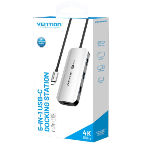 Док-станція USB3.1 Type-C -> HDMI 60Hz/USB 3.0x3/PD 100W 5-in-1 Vention