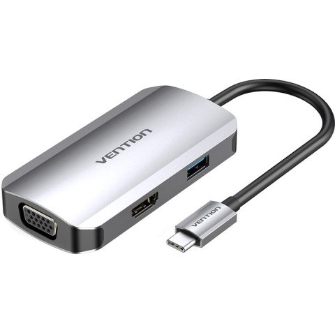 Док-станція USB3.1 Type-C -> HDMI/VGA/USB 3.0/PD 100W Hub 4-in-1 Vention
