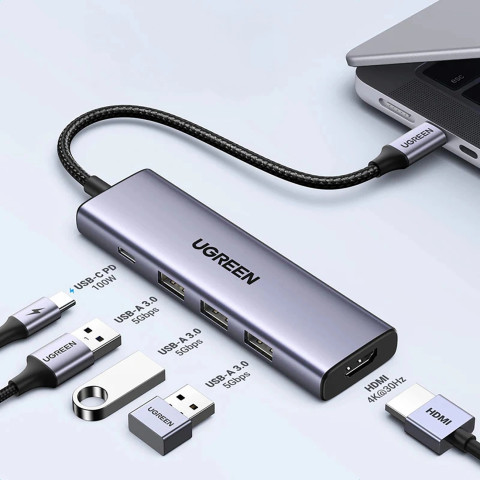 Док-станція USB3.1 Type-C -> HDMI 4K60Hz/3xUSB-А 3.0/Type-C/PD 100W 5-in-1 CM511 Ugreen