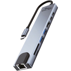 Док-станція USB3.1 Type-C ->HDMI/2xUSB-A/2xUSB-C/RJ45/SD/TF/PD 100W 8 in 1 Media-Tech