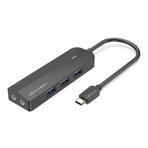 Хаб USB 3.1 Type-C -> 3xUSB 3.0/MicroUSB/3.5mm Sound Adapter чорний Vention