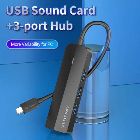 Хаб USB 3.1 Type-C -> 3xUSB 3.0/MicroUSB/3.5mm Sound Adapter чорний Vention
