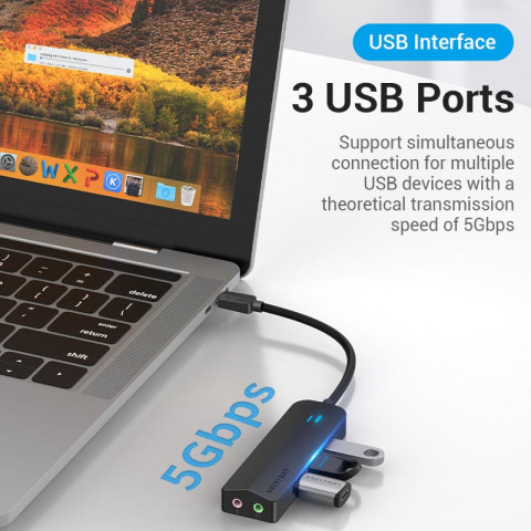 Хаб USB 3.1 Type-C -> 3xUSB 3.0/MicroUSB/3.5mm Sound Adapter чорний Vention